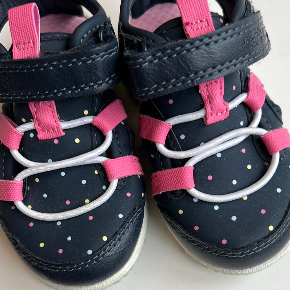 Carter's Toddler Girl Polka Dot Navy and Pink Sandal Shoes Size 5 - Picture 6 of 6